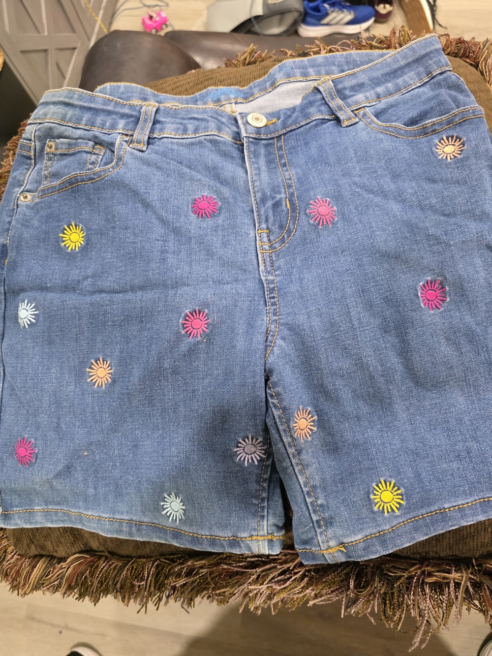 Embroidered Daisy Denim Shorts - Multi Color